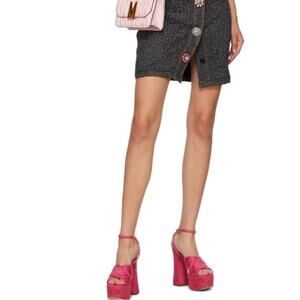 MOSCHINO Logo Jacquard Platform Sandals Canvas Party Statement Evening Sexy Sz 7